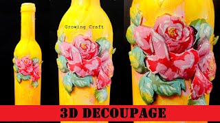 Glass bottle Decoupage art I 1 Easy Decoupage tutorial ideas I DIY ideas - PAPER TOLE