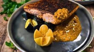 Pan-seared blackened salmon with Cajun cream sauce. (Quick \u0026 easy)