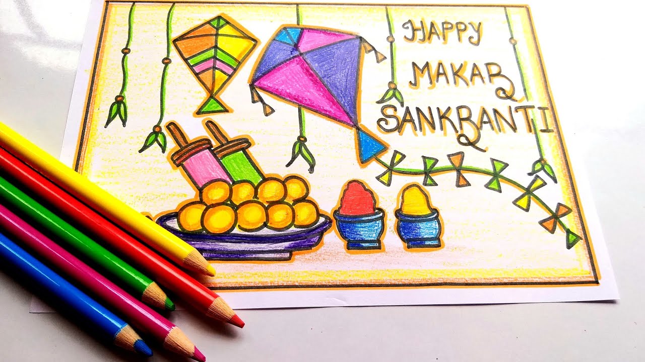 Easy Makar Sankranti Drawing/ How To Draw Makar Sankranti Poster ...