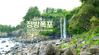 [4K제주풍경] 바다로 직접 떨어지는 해변가 정방폭포 I Scenic view of Jeongbang Waterfall on the coast of Seoguipo, Jeju