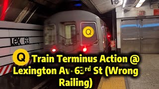 ᴴᴰᴿ ⁴ᴷ⁶⁰ [MTA NYCT Subway] (Q) Train Terminus Action @ Lexington Av-63rd St (Wrong Railing)