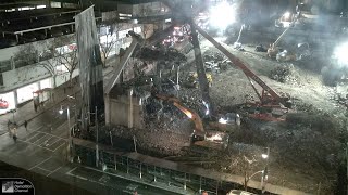 Timber! High reach demolition excavator topples a column at night