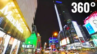 360 VR video Chinese City Shopping Center street skyscrapers Wuxi China by Night