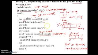 C program using pointers to function to find given two strings are equal or not.