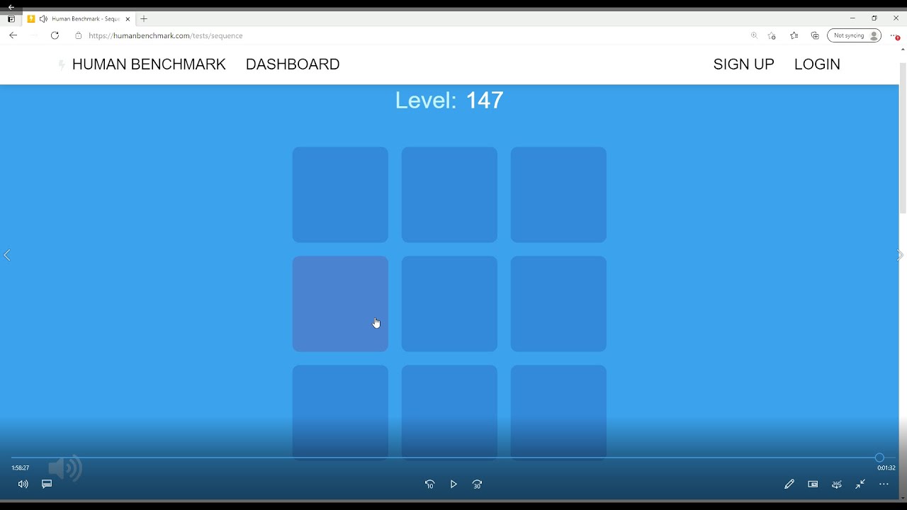 Human Benchmark Sequence Memory Level 147 Youtube