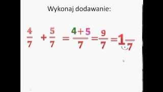 Dodawanie ułamków zwykłych o jednakowych mianownikach i wyciąganie całości - przykład