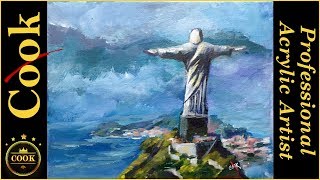 Jesus in Rio an Acrylic Painting tutorial  for Beginning Artists with Ginger Cook