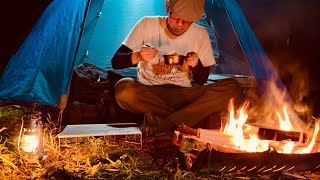 ベルモントTABIで焚き火してホットサンドメーカーで冷凍ピラフを焼いて食べる夜【ソロキャンプVlog／CampingVlog】