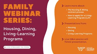2025 Family Webinar Series: Housing, Dining, and Living-Learning Programs (May 29)