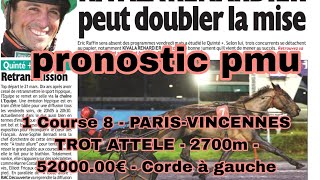 28 février 2025 PRONOSTIC PMU QUINTE 1 Course 8 - PARIS-VINCENNESTROT ATTELE - 2700m - 52000.00€