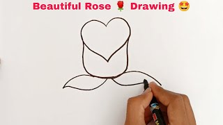 Beautiful Rose Drawing From Heart | गुलाब का चित्र कैसे बनाए ? Easy Rose Drawing - How To Draw Rose🌹