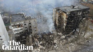 Drone footage shows devastated town near Kyiv