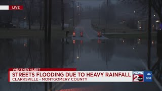 Streets flooding due to heavy rainfall in Clarksville