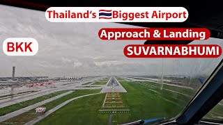 BKK Suvarnabhumi Airport ✈️ Flying a BIG JET to Thailand 🇹🇭 on a rainy🌧️ DAY, Pilots Point of View