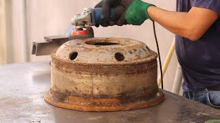 DIY wooden stove from old car rims