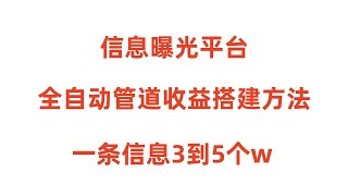 全自动管道收益搭建方法一条信息3到5个W,最新赚钱项目，免费赚钱方法，暴利赚钱方式。