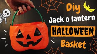 Diy ทำตะกร้าฟักทอง jack o lantern เปอเปอร์มาเช่ วันฮาโลวีน | How to make jack o lantern basket