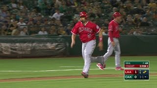 LAA@OAK: Pujols tags and crosses the plate from third