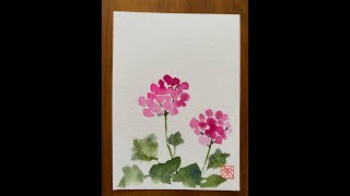 誰でも描けるハガキ絵💕【ゼラニウム】手書き・花・水彩画 [Geranium] handwriting, flower, watercolor