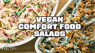 Easy Vegan Comfort Food Salads! Plant Based Green Bean Casserole Salad + Chicken Spaghetti Salad