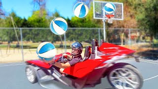BASKETBALL TRICK SHOTS IN MOVING SPORTS CAR!