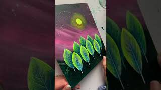 Moonlight painting/ Leaf print techniques/ Acrylic painting