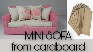 DIY miniature sofa / SOFA FOR BARBIE DOLL / mini sofa from cardboard