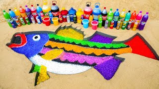 How to make Rainbow Striped Bass with Orbeez Ball, Big Mtn Dew, Monster, Coca-Cola vs Mentos & Soda
