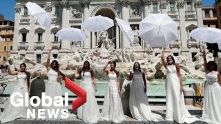 Coronavirus: Brides in Italy stage protest against postponements of their weddings