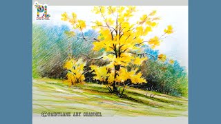 Drawing and coloring a tree in the landscape step by step shading tutorial