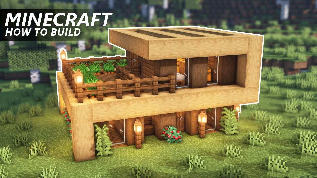 Minecraft How To Build A Modern Wooden Survival House Tutorial 23