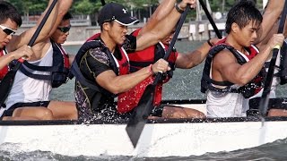 Singapore’s national men’s dragonboat team training for the SEA Games.