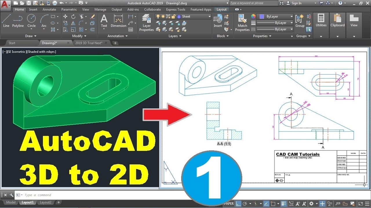 AutoCAD 3D To 2D Conversion Tutorial - Part 1 Of 2 - YouTube