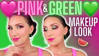 DOLLAR TREE Makeup Tutorial || #pinkandgreen #makeuplook using ALL #budgetmakeup 🩷💚