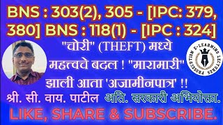 चोरी, मारामारी या गुन्ह्य़ात झालेला महत्वाचा बदल. BNS | 303(2) | 305 | 118(1) | IMPORTANT CHANGES |