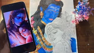 🙏Drawing shiv Parvati ji🥰||shiv ji colour💕🙏#Tranding#drawing#drawingtutorials#viral