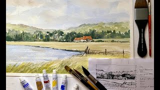 Lois' Simple Loose Watercolor Landscape Painting for BEGINNERS River Watercolour Tutorial, Demo