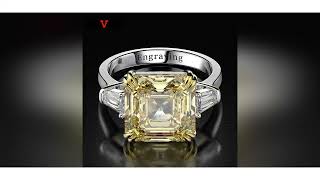 OEVAS 100% 925 Sterling Silver High Carbon Citrine Diamond Gemstone Wedding Engagement Rin