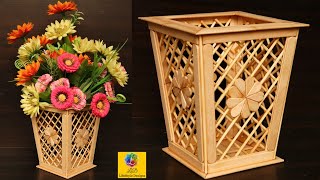 How To Make Ice Cream Stick Flower Vase | Popsicle stick flower vase making at home | DIY Flower Pot