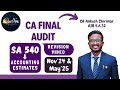 SA 540 - Accounting Estimates | CA Final - Nov'24 / May'25 Revision Video | Ankush Chirimar