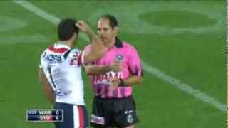 Konrad Hurrell looks for a fight with Sonny Bill Williams   Roosters V Warriors 2013