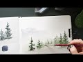 adding loose watercolor to create a misty winter landscape