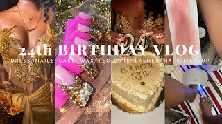 24th BDAY VLOG🥂| DOING MY OWN EVERYTHING: dress, nails, heart shaped cake, wax, pedi, lashes,makeup