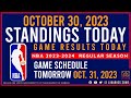 NBA STANDINGS TODAY as of October 30, 2023 |  GAME RESULTS TODAY | GAME SCHEDULE TOMORROW OCT. 31