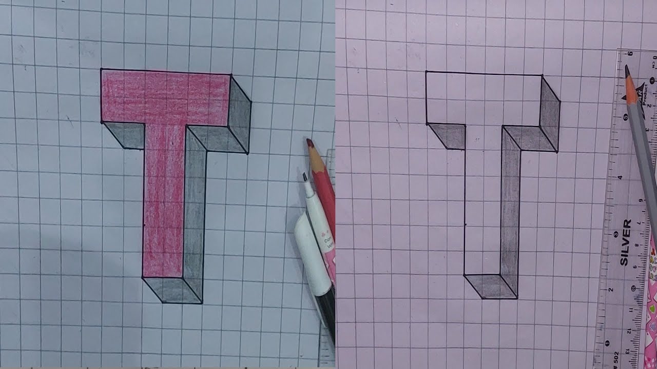 How To Draw 3d Alphabet Letter T,how To Draw 3d Letter T On Graph Paper ...