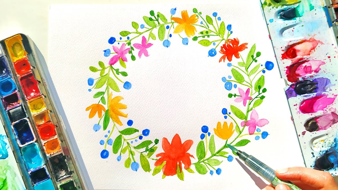 Easy Watercolor Floral Wreath Painting For Beginners - Summer ...