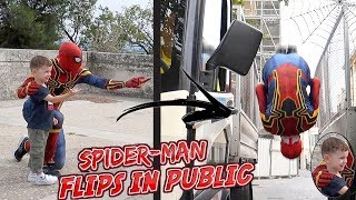 JE ME DÉGUISE EN IRON SPIDER-MAN [DAB FLIPS IN PUBLIC]