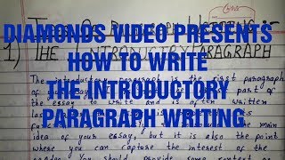 How to Write a Introductory Paragraph.i.e.type of paragraph