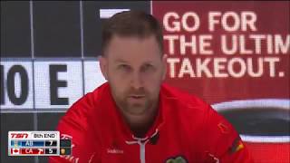 2018 Brier. Two great shots by Brad Gushue (Tap for 3 \u0026 In-off for 2)