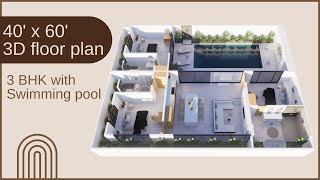 40X60 House Plan | 3 BHK | How to Make 3D Floor Plans